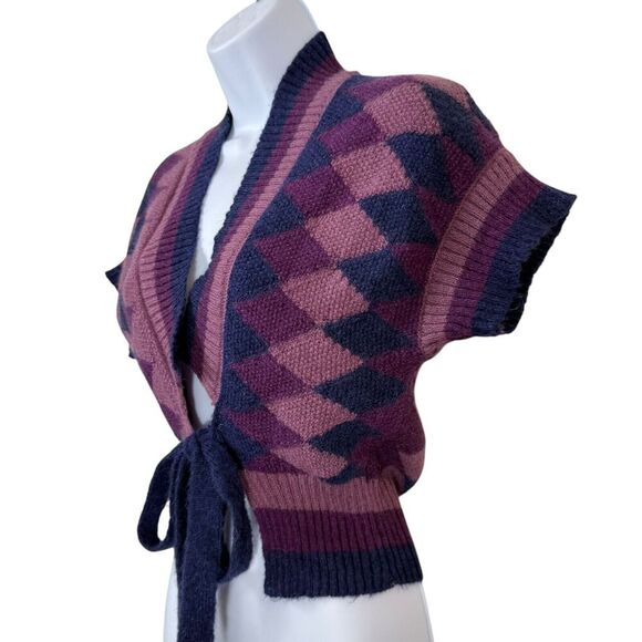 Bennetton Sweater Womens Large Purple Violet Cardigan Argyle Mohair Academia - Picture 4 of 8